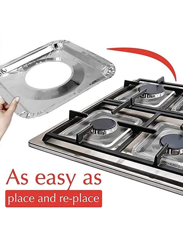 10pcs Disposable Burner Cover, Silver Aluminum Cookstove Protector, For Kitchen
