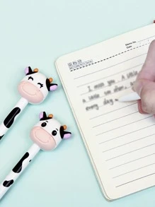 1入組卡通奶牛設計中性筆可愛塑膠筆適用於家用的 - 彩色 - 查看 3