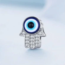 1入組925純銀法蒂瑪之手釘珠邪惡之眼吊墜適合女士原始手環和手鐲精細首飾類 - 銀色 - 查看 1