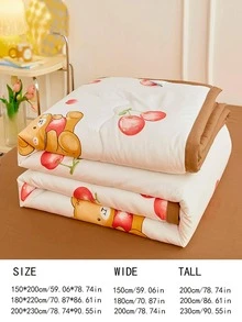 1pc Cartoon Bear & Cherry Print Quilt, Cute Fabric Soft Bedspread For Summer - Multicolor - View 2