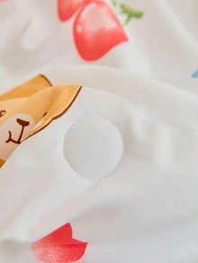 1pc Cartoon Bear & Cherry Print Quilt, Cute Fabric Soft Bedspread For Summer - Multicolor - View 5