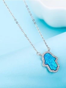 Kaletine 1入組迷人蛋白石手掌造型,鋯石裝飾925純銀項鍊 - 銀色 - 查看 4