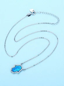 Kaletine 1入組迷人蛋白石手掌造型,鋯石裝飾925純銀項鍊 - 銀色 - 查看 2