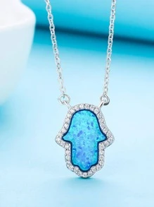 Kaletine 1入組迷人蛋白石手掌造型,鋯石裝飾925純銀項鍊 - 銀色 - 查看 5