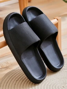 Men Minimalist Single Band Slides, EVA Fashion Slides - Black - View 1
