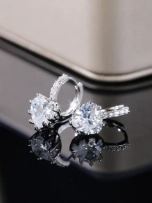 1 Đôi bông tai hình trái tim đính đá Cubic Zirconia, thích hợp cho phụ nữ dự tiệc cưới. - Bạc - Xem 7