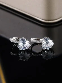 1 Đôi bông tai hình trái tim đính đá Cubic Zirconia, thích hợp cho phụ nữ dự tiệc cưới. - Bạc - Xem 6