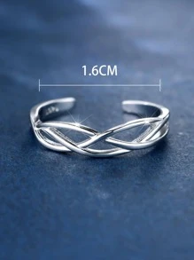 1 pieza Anillo de dedo de moda con diseño trenzado plata esterlina para mujeres para regalo - Plateado - Ver 4