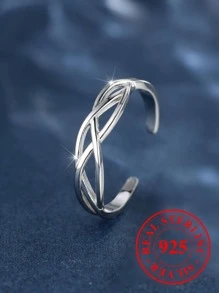 1 pieza Anillo de dedo de moda con diseño trenzado plata esterlina para mujeres para regalo - Plateado - Ver 1