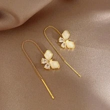 時尚不銹鋼方晶鋯石和蝴蝶裝飾耳線適合女士日常裝飾 - 金黃色 - 查看 6