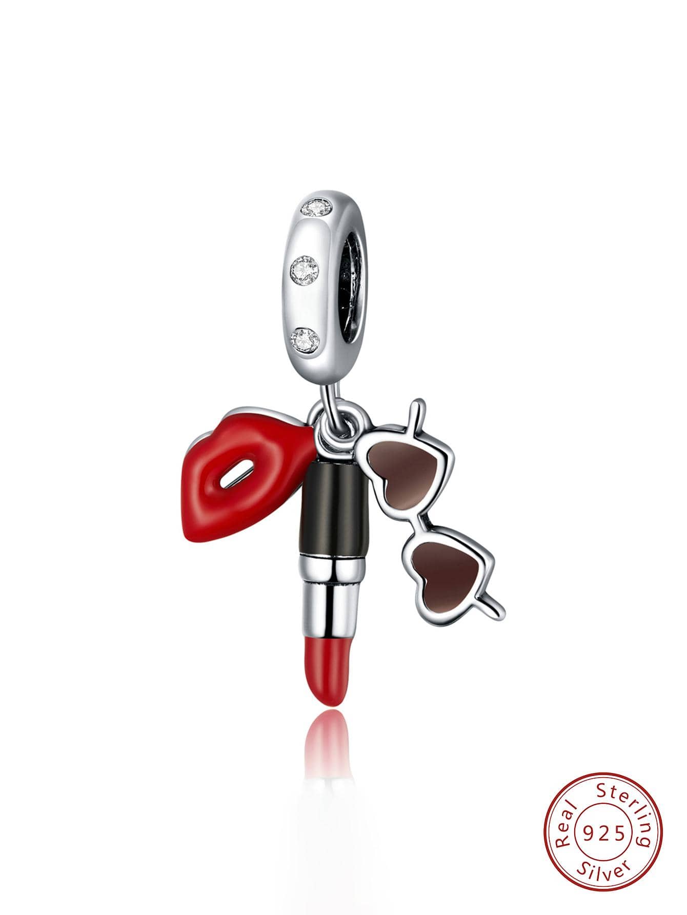 ESBERRY 1入組時尚口紅和眼鏡純銀DIY吊墜手環珠寶製作