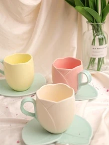 1 set en forma de flor Taza mug & Plato - Multicolor - Ver 1