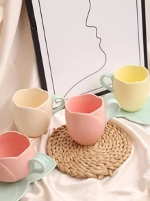 1 set en forma de flor Taza mug & Plato - Multicolor - Ver 4