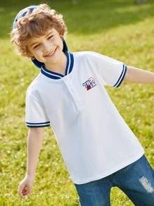 夏季青少年男孩校园风格休闲运动短袖衬衫 - 白色 - 查看 2