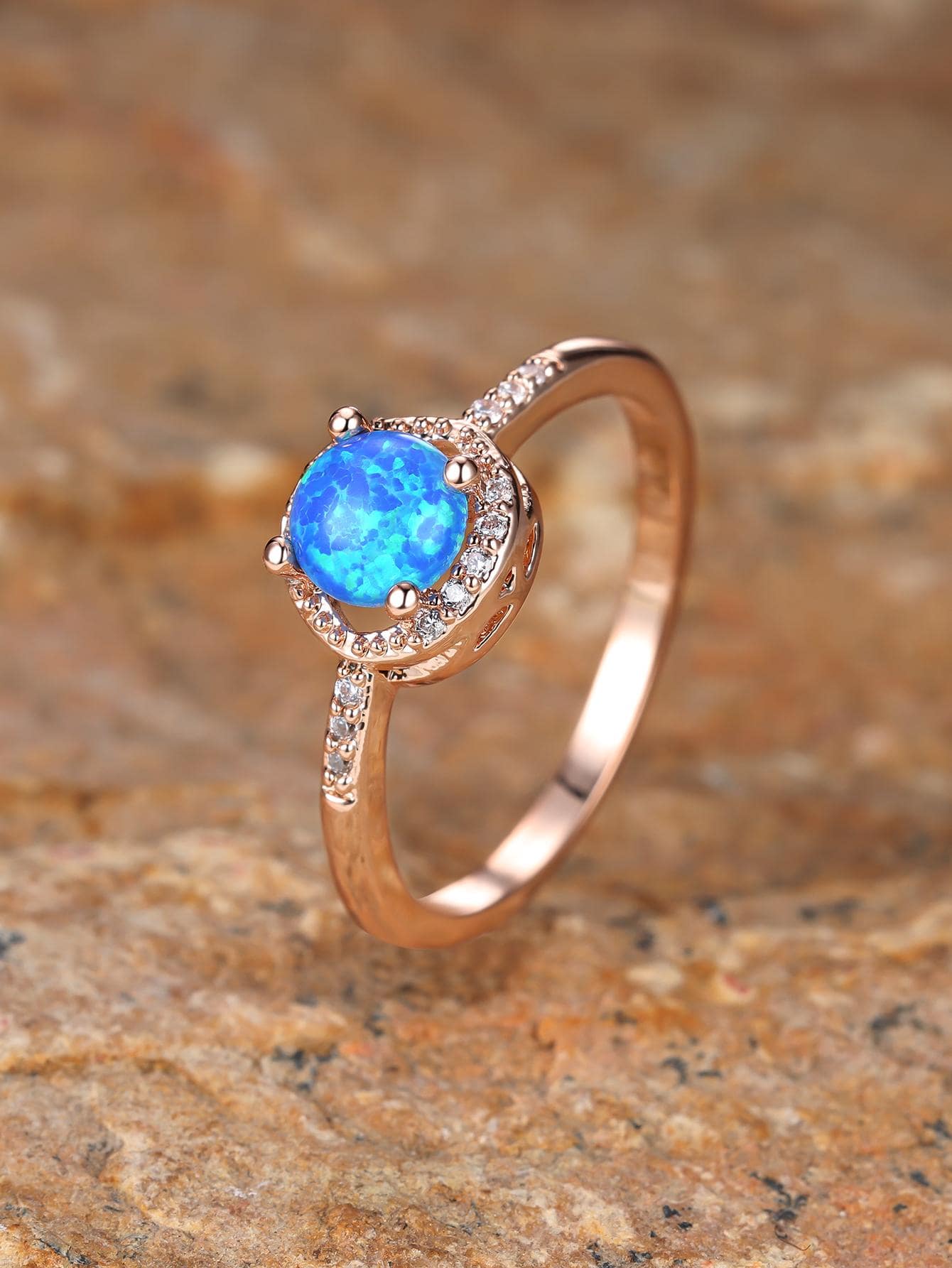 1pc Minimalist Round Cut Cubic Zirconia Solitaire Ring With Four Prongs, Perfect Present For Wife Or Daughter - Blue - View 1