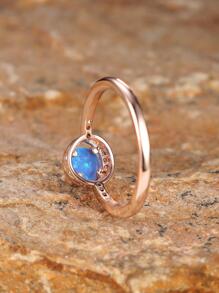 1pc Minimalist Round Cut Cubic Zirconia Solitaire Ring With Four Prongs, Perfect Present For Wife Or Daughter - Blue - View 3