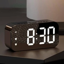 1pc Simplistic Led Mirror Clock Digital Clock With Temperature Display, Voice Control And Time Display, Temperature Meter, Plug In, For Students And Home Use - Black - View 3