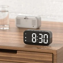 1pc Simplistic Led Mirror Clock Digital Clock With Temperature Display, Voice Control And Time Display, Temperature Meter, Plug In, For Students And Home Use - Black - View 4