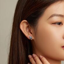 WOSTU 1對女士925純銀可愛蜂鳥耳夾，閃閃發亮的藍色立方氧化鋯鑽，精緻珠寶假日飾品 - 藍色 - 查看 6