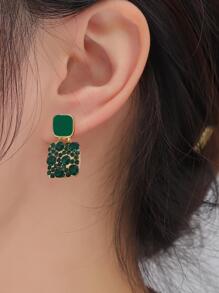 1 Đôi Quyến Rũ Hợp Kim Kẽm Đá Vuông Thả Bông Tai Nữ Trang Trí Hàng Ngày - màu xanh lá - Xem 2