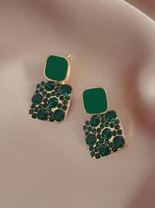 1 Đôi Quyến Rũ Hợp Kim Kẽm Đá Vuông Thả Bông Tai Nữ Trang Trí Hàng Ngày - màu xanh lá - Xem 4