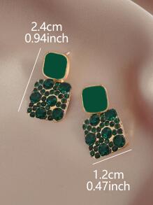 1 Đôi Quyến Rũ Hợp Kim Kẽm Đá Vuông Thả Bông Tai Nữ Trang Trí Hàng Ngày - màu xanh lá - Xem 3