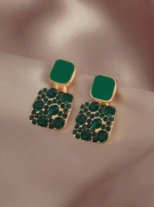 1 Đôi Quyến Rũ Hợp Kim Kẽm Đá Vuông Thả Bông Tai Nữ Trang Trí Hàng Ngày - màu xanh lá - Xem 1