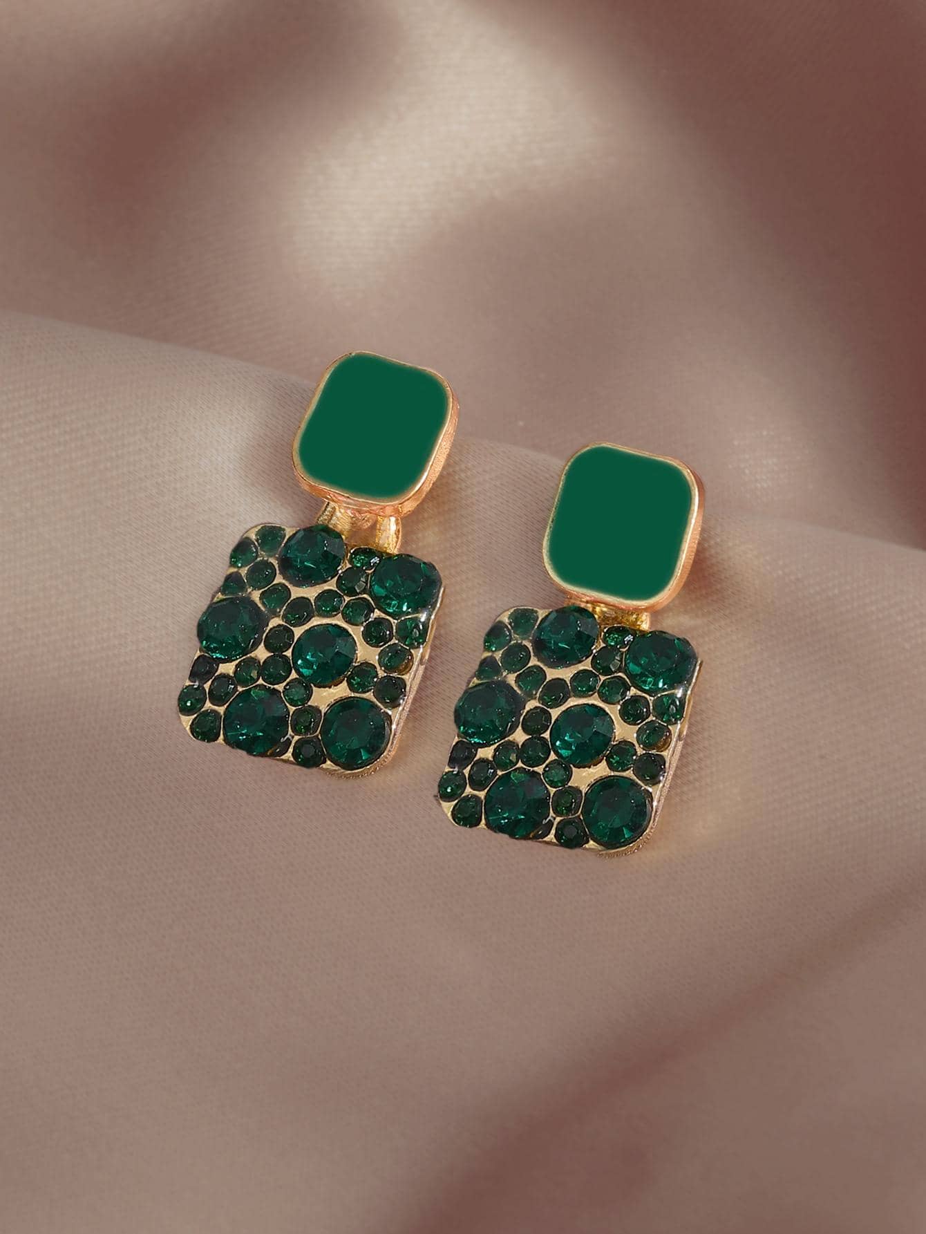 1 Đôi Quyến Rũ Hợp Kim Kẽm Đá Vuông Thả Bông Tai Nữ Trang Trí Hàng Ngày - màu xanh lá - Xem 1