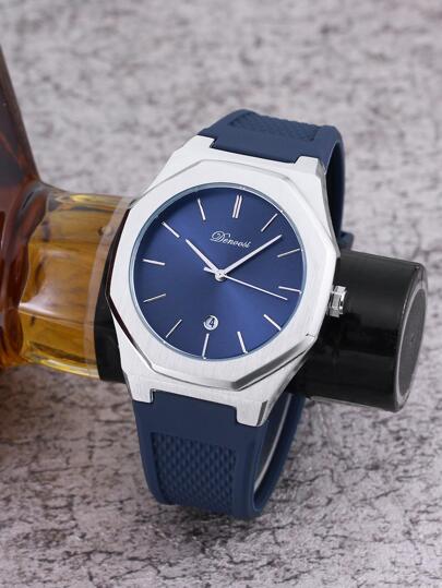 1pc Men Navy Blue TPU Strap Casual Water Resistant Round Dial Quartz Watch, For Daily Life