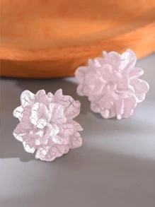1雙可愛合成樹脂花耳釘適合女士日常裝飾 - 粉色 - 查看 4