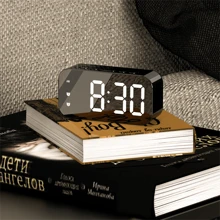 1pc Simplistic Led Mirror Clock Digital Clock With Temperature Display, Voice Control And Time Display, Temperature Meter, Plug In, For Students And Home Use - Black - View 1