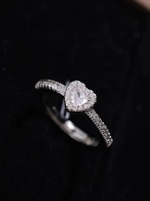 CVNANA 1 chiếc nhẫn đính hôn/cưới hình trái tim bằng đá Cubic Zirconia mới, quà tặng trang sức cho phụ nữ, quà tặng sinh nhật (Không có hộp quà) - Bạc - Xem 4