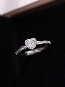 CVNANA 1 chiếc nhẫn đính hôn/cưới hình trái tim bằng đá Cubic Zirconia mới, quà tặng trang sức cho phụ nữ, quà tặng sinh nhật (Không có hộp quà) - Bạc - Xem 1