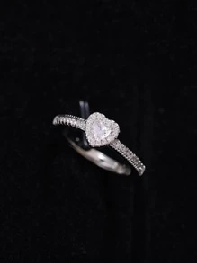 CVNANA 1 chiếc nhẫn đính hôn/cưới hình trái tim bằng đá Cubic Zirconia mới, quà tặng trang sức cho phụ nữ, quà tặng sinh nhật (Không có hộp quà) - Bạc - Xem 3