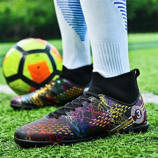 1pair Striped & Lightning Texture Assassin High-top Stud Spike Youth Football Shoes For Match And Training