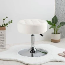 Fumahaus 16" Wide Vanity Stool For Makeup Room Mid-Century Button-Tufted Faux Leather Round Ottoman For Bedroom Luxurious Swivel Adjustable Foot Stool For Living Room Small Vanity Chair Room Decor - trắng - Xem 10