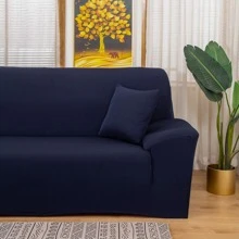 Bộ 2 vỏ bọc ghế sofa lụa sữa màu trơn [Mỗi chiếc có 1 vỏ đệm], vỏ bọc ghế sofa đàn hồi cao chống thú cưng dễ lắp đặt cho phòng khách đơn/đôi/ba/bốn chỗ ngồi - Màu xanh hải quân - Xem 9