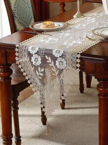 1pc 100% Polyester Lace Trim Table Runner, Delicate Embroidered Hollow Lace Edging With Tassel Fringe, Elegant And Fresh For Kitchen, Dining Table, Home Decor, Indoor/Outdoor, Picnic, Party, Villa, Suitable For Decor, Outdoor Furniture, Wedding Series In Various Sizes - Multicolor - View 4