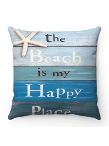 4入組標語圖案靠墊套不附帶墊芯 - 藍色 - 查看 3