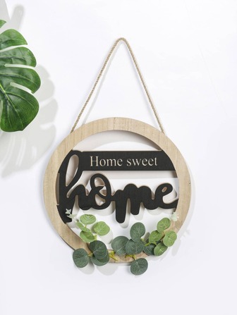1pc MDF Wall Hanging, Modern Letter & Leaf Decor Round Hanging Decoration For Home,Home Decor ,Room Decor,Wall Decor Gifts Birthday Graduation
