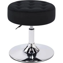 Fumahaus Modern Velvet 360°Swivel Round Ottoman Stool,Comfortable 16.5'' Tufted Vanity Stool,Upholstered Padded Accent Stool For Makeup Room,Bedroom,Black - 黑色 - 查看 9