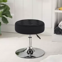 Fumahaus Modern Velvet 360°Swivel Round Ottoman Stool,Comfortable 16.5'' Tufted Vanity Stool,Upholstered Padded Accent Stool For Makeup Room,Bedroom,Black - 黑色 - 查看 2