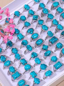 5入組混搭風格的綠松石女戒 (尺寸和款式隨機) - 藍色 - 查看 4