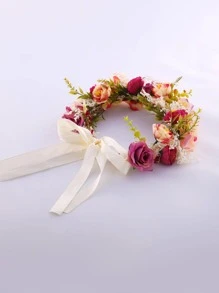 1pc Flower Decorated Hairband, Elegant Hair Accessory For Women's Wedding Or Travel Boho Valentine's Day Accessories - Multicolor - View 5