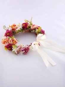 1pc Flower Decorated Hairband, Elegant Hair Accessory For Women's Wedding Or Travel Boho Valentine's Day Accessories - Multicolor - View 4