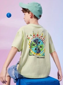 Boys Geo & Letter Graphic Drop Shoulder Tee - Green - View 1