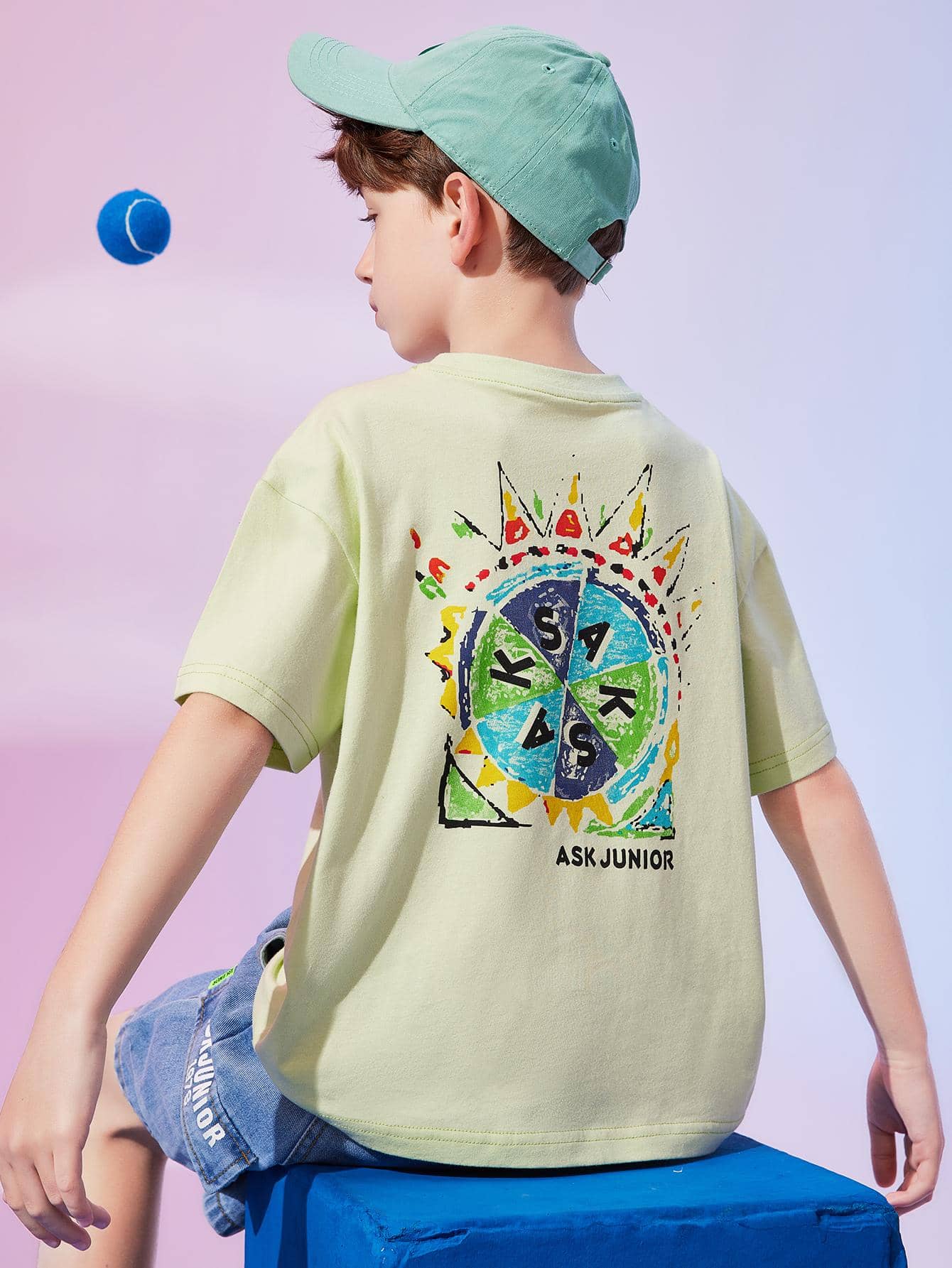 Boys Geo & Letter Graphic Drop Shoulder Tee - Green - View 1