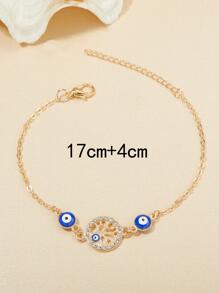 1入組時尚鋅合金樹細節水鑽圓形和眼睛裝飾手環適合女士日常裝飾 - 彩色 - 查看 3