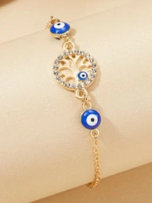 1入組時尚鋅合金樹細節水鑽圓形和眼睛裝飾手環適合女士日常裝飾 - 彩色 - 查看 2