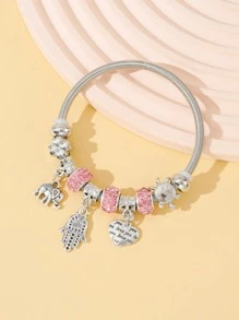 1 chiếc vòng tay đính đá thời trang bằng thép không gỉ hình voi và trái tim dành cho phụ nữ để trang trí hàng ngày cho ngày lễ tình nhân, mẹ, mẹ, ngày của mẹ, quà tặng - Nhiều màu - Xem 2